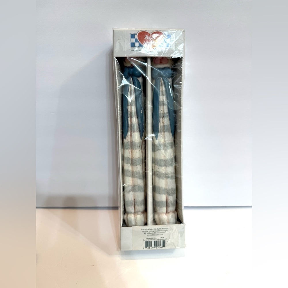 NIB Vintage Eddie Walker Taper Cat Candles White, Blue, Gray Country Decor